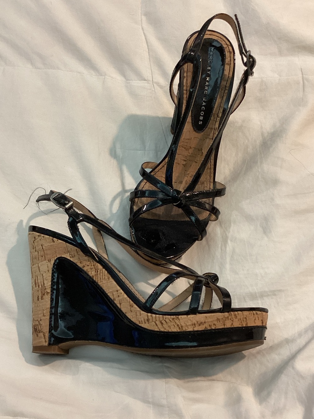 Marc by Marc Jacobs Black Patent Leather Cork Wedge Sandals